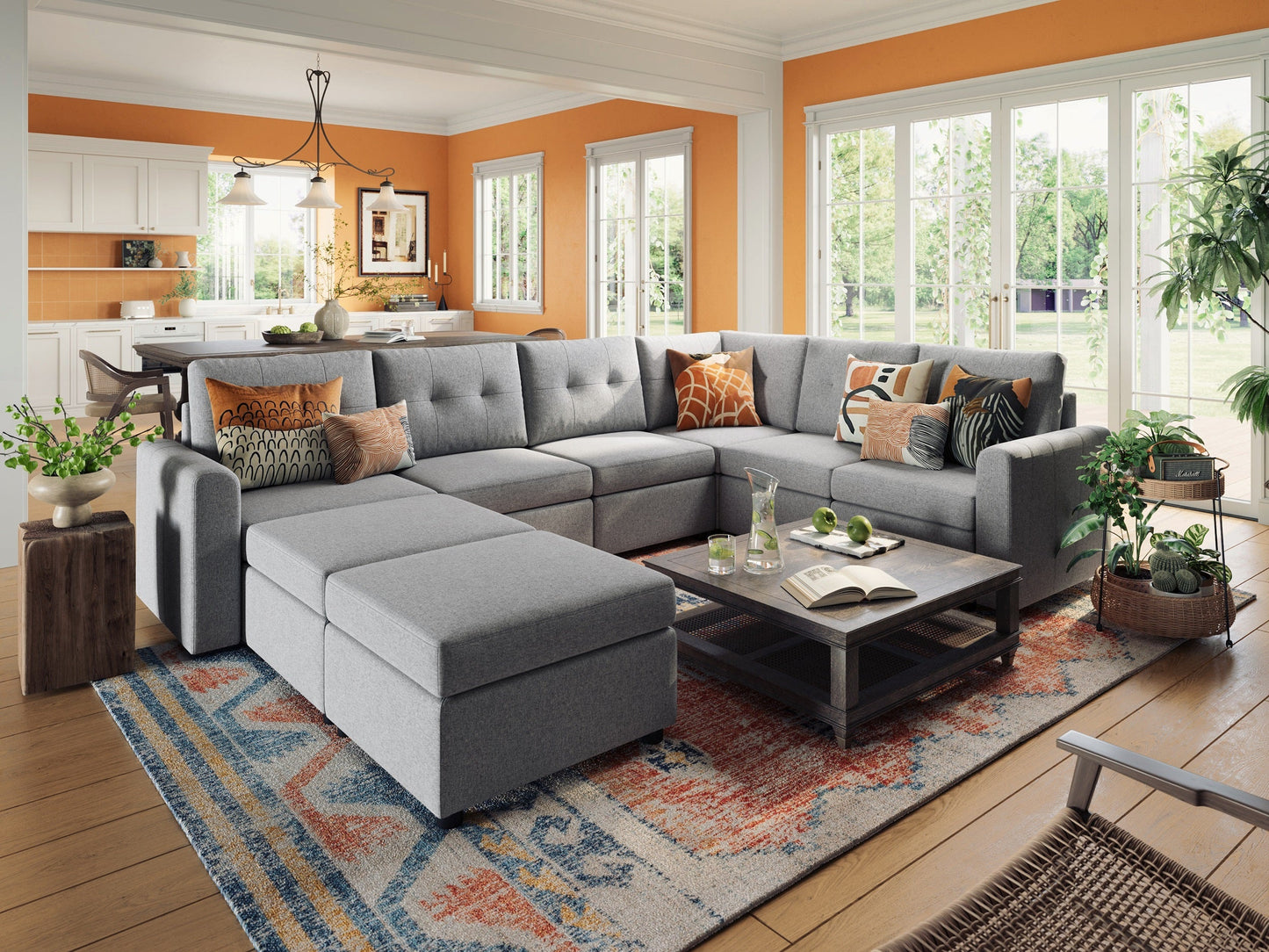LINSY HOME RUBIK III 5 Seats with Corner & 2 Ottomans - US-LH-SPF-Sofa-S800-F11-521-0-00