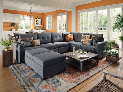 LINSY HOME RUBIK III 5 Seats with Corner & 2 Ottomans - US-LH-SPF-Sofa-S800-F11-521-0-00
