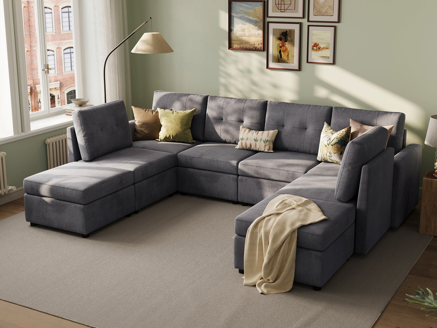 LINSY HOME RUBIK III  6 Seats with 2 Ottomans - US-LH-SPF-Sofa-S800-F11-62-0-00