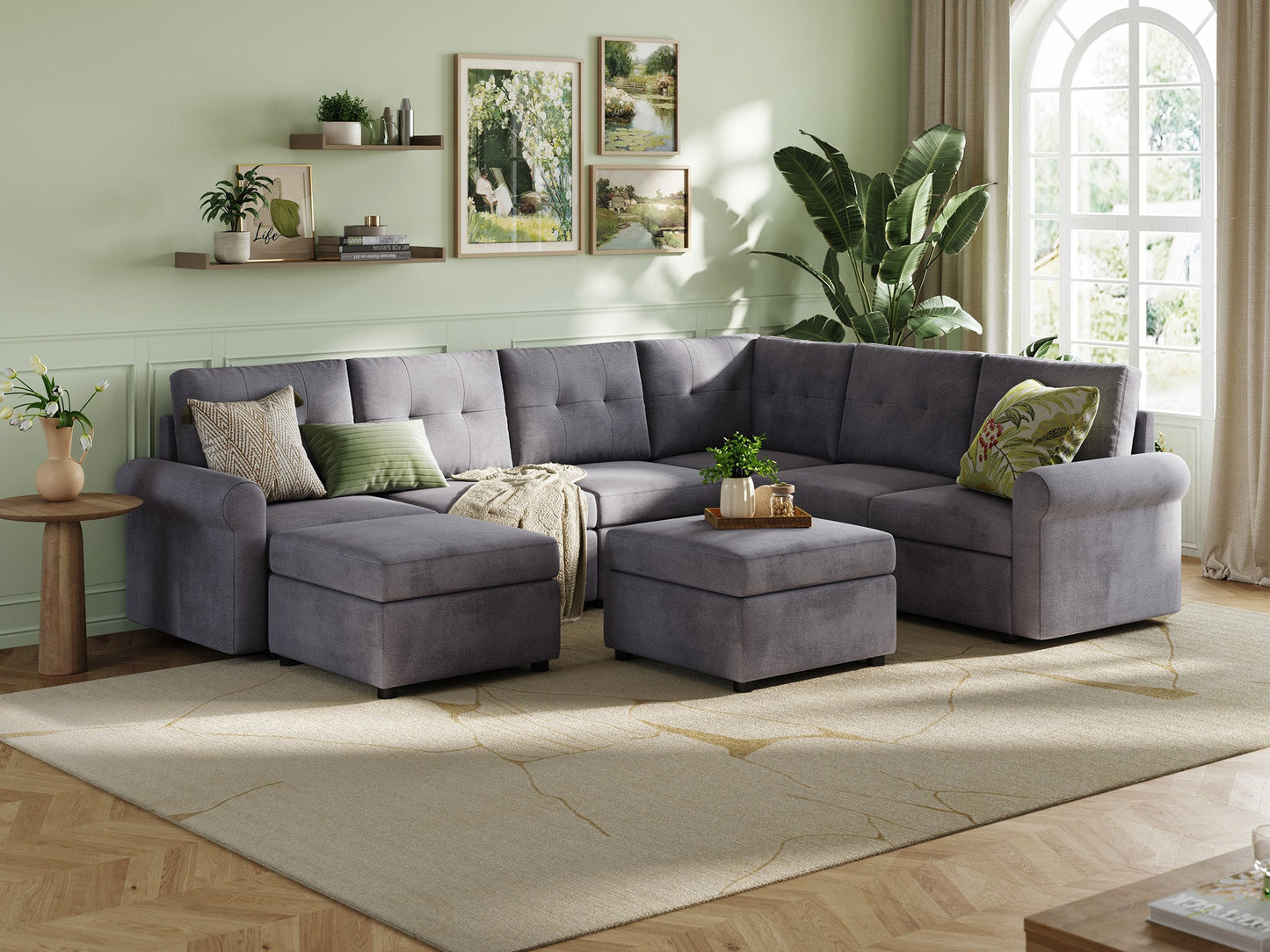 LINSY HOME RUBIK III 5 Seats with Corner & 2 Ottomans - US-LH-SPF-Sofa-S800-F11-521-0-00
