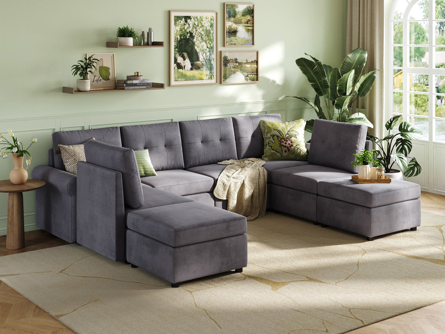 LINSY HOME RUBIK III  6 Seats with 2 Ottomans - US-LH-SPF-Sofa-S800-F11-62-0-00