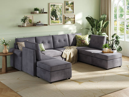 LINSY HOME RUBIK III  6 Seats with 2 Ottomans - US-LH-SPF-Sofa-S800-F11-62-0-00