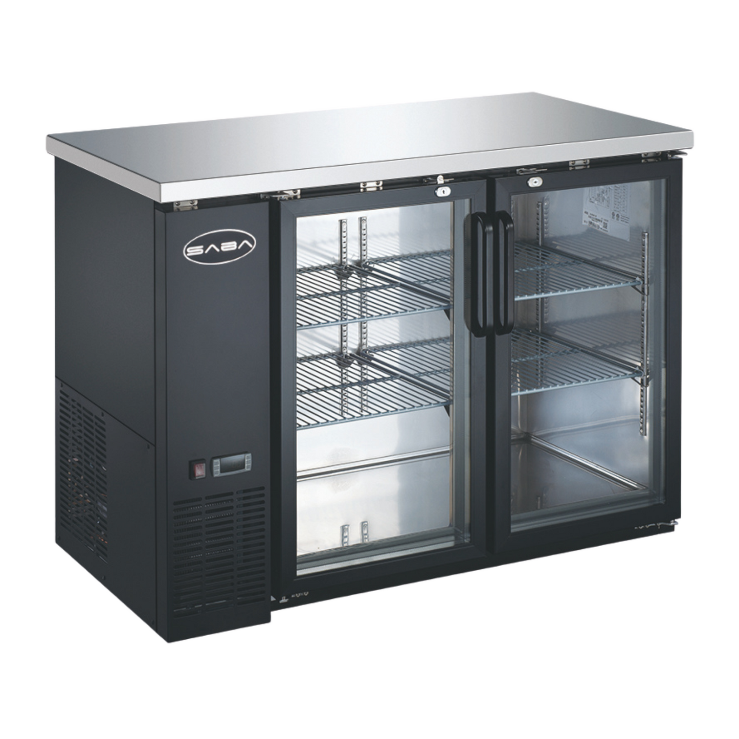 SABA  24' Depth 48" Two Glass Door Commercial Back Bar Cooler (Black) - SBB-24-48G