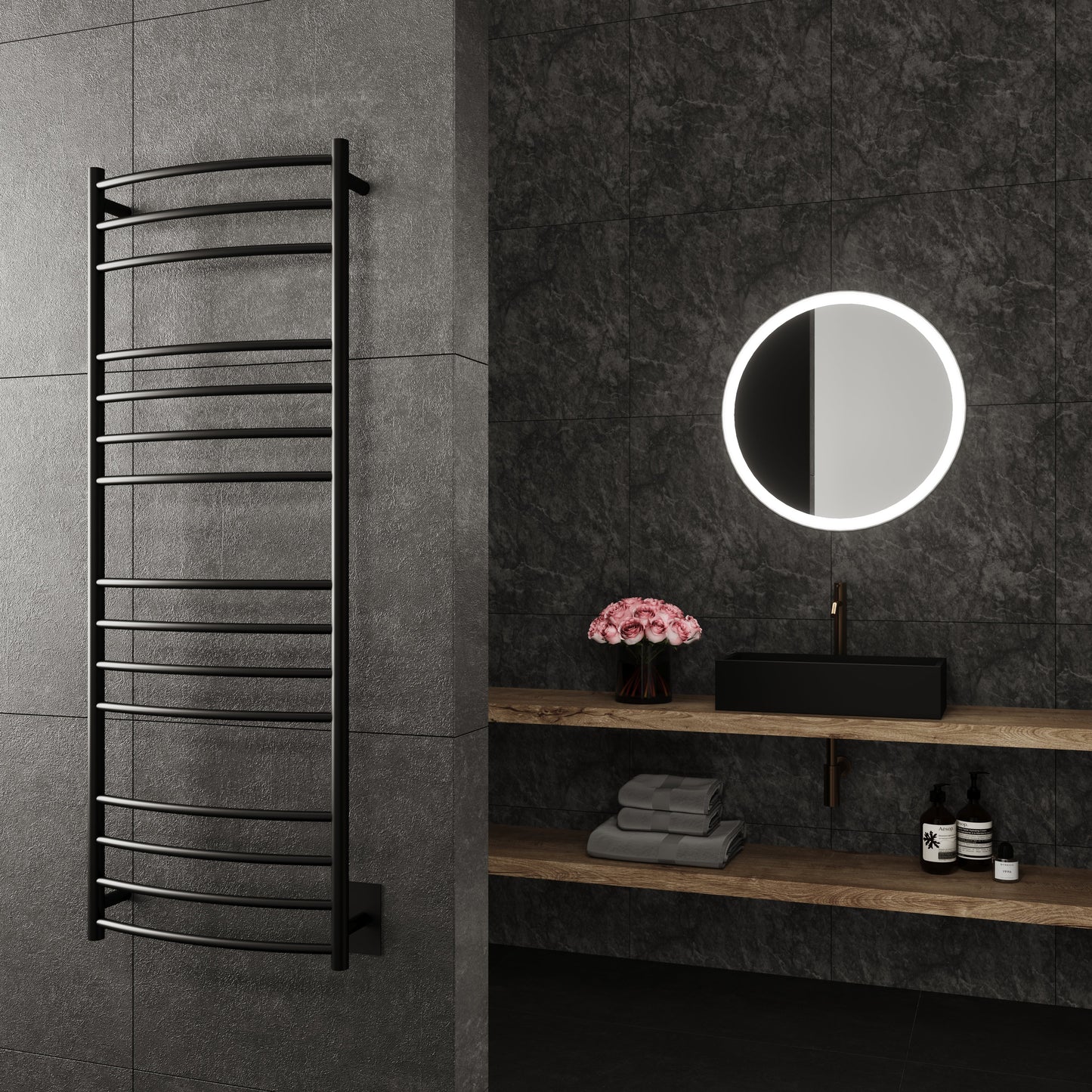 Selene Wall Mounted Electric Towel Warmer in Black - SELEBLK15