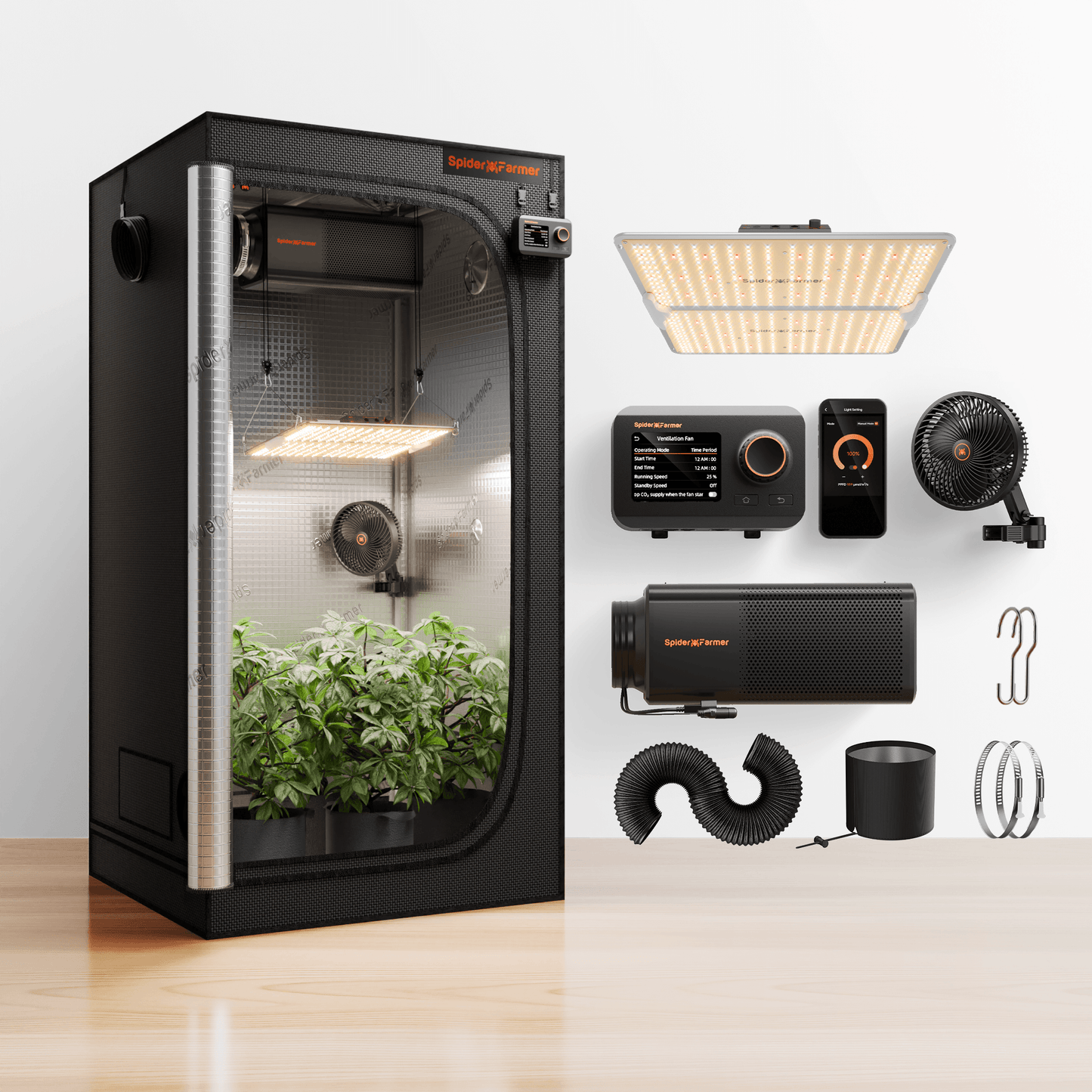 Spider Farmer® 3×3′ Grow Tent Kit丨SF2000 Pro WiFi &amp; Bluetooth App-Controlled LED Grow Light丨2-In-1 Ventilation System with GGS Controller