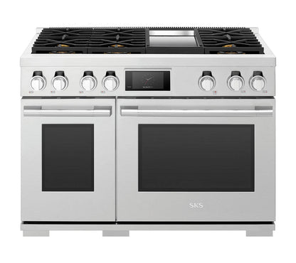 Signature Kitchen Suite SKSDR480GS 48-inch Dual-Fuel Pro Range with 6 Burners and Griddle Stainless Steel - SKSDR480GS