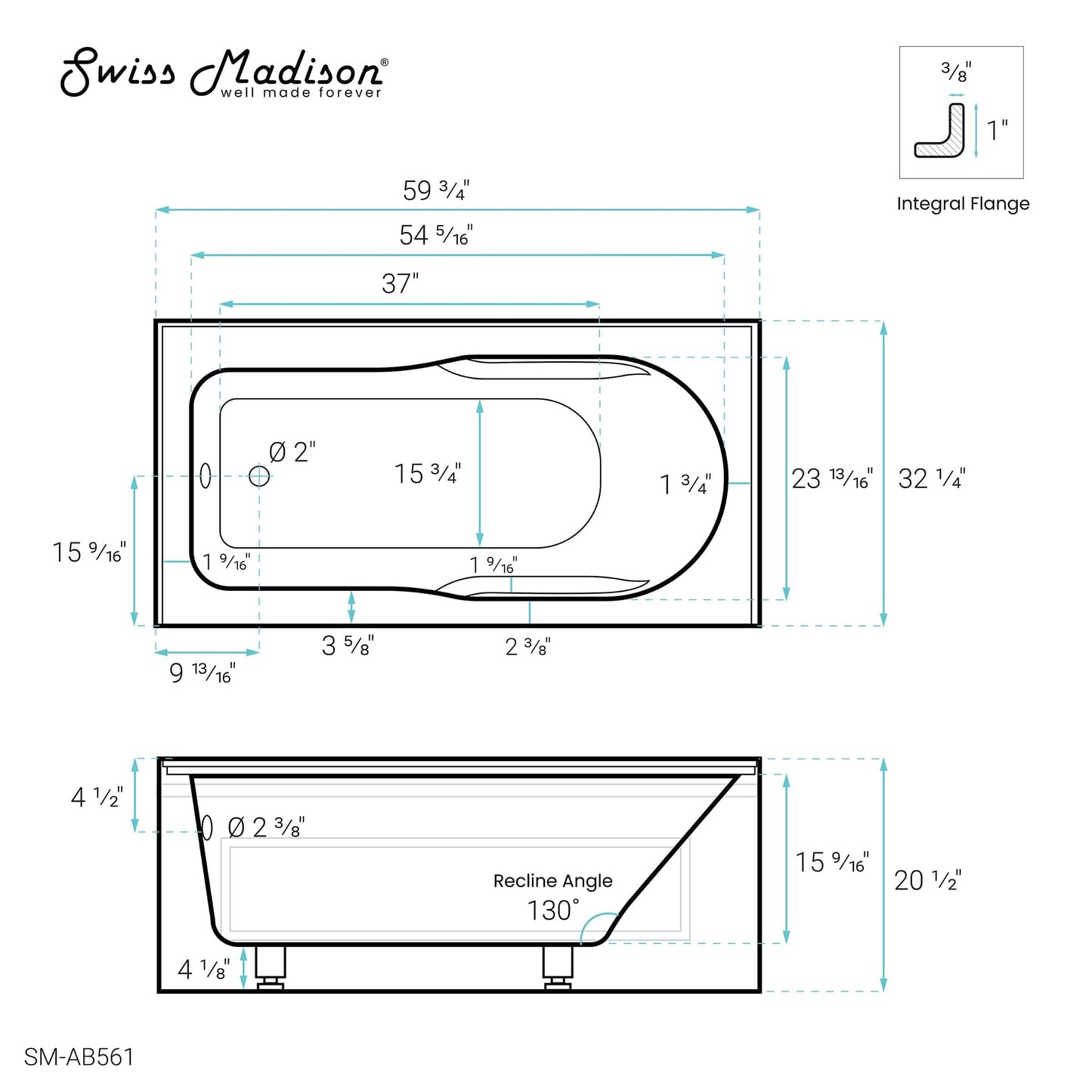 Swiss Madison Concorde 60 in. x 32 in. Acrylic Glossy White, Alcove, Integral, Left-Hand Drain, Apron Bathtub - SM-AB561 - Backyard Provider