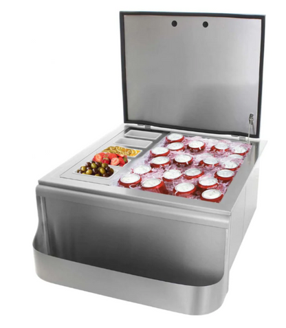 Pacific Coast Manufacturing 260 Series 18" Slide-In Ice Bin w/ Speed Rail & Condiment Holder - BBQ-260-18SI