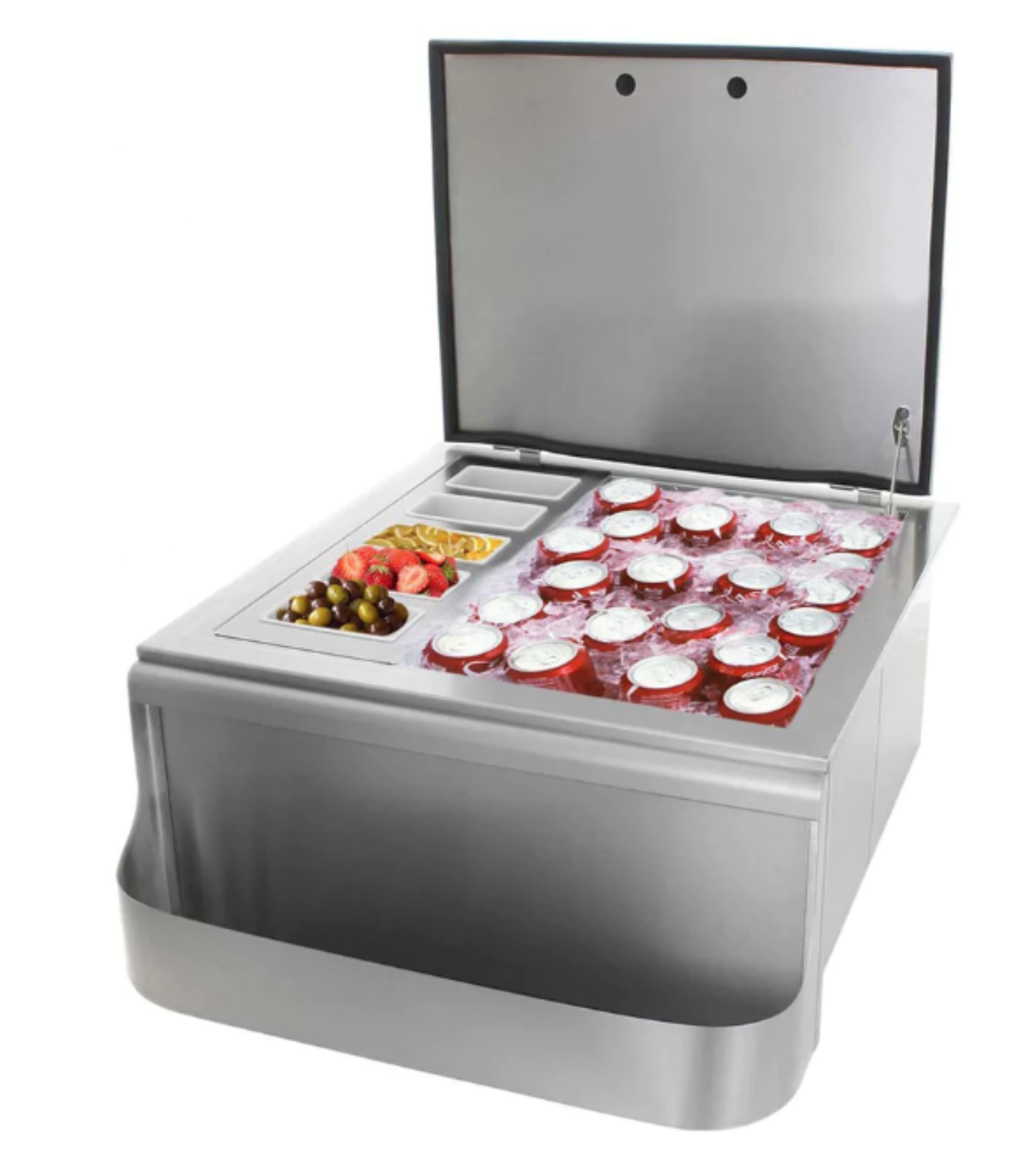Pacific Coast Manufacturing 260 Series 25" Slide-In Ice Bin w/ Speed Rail & Condiment Holder - BBQ-260-SI