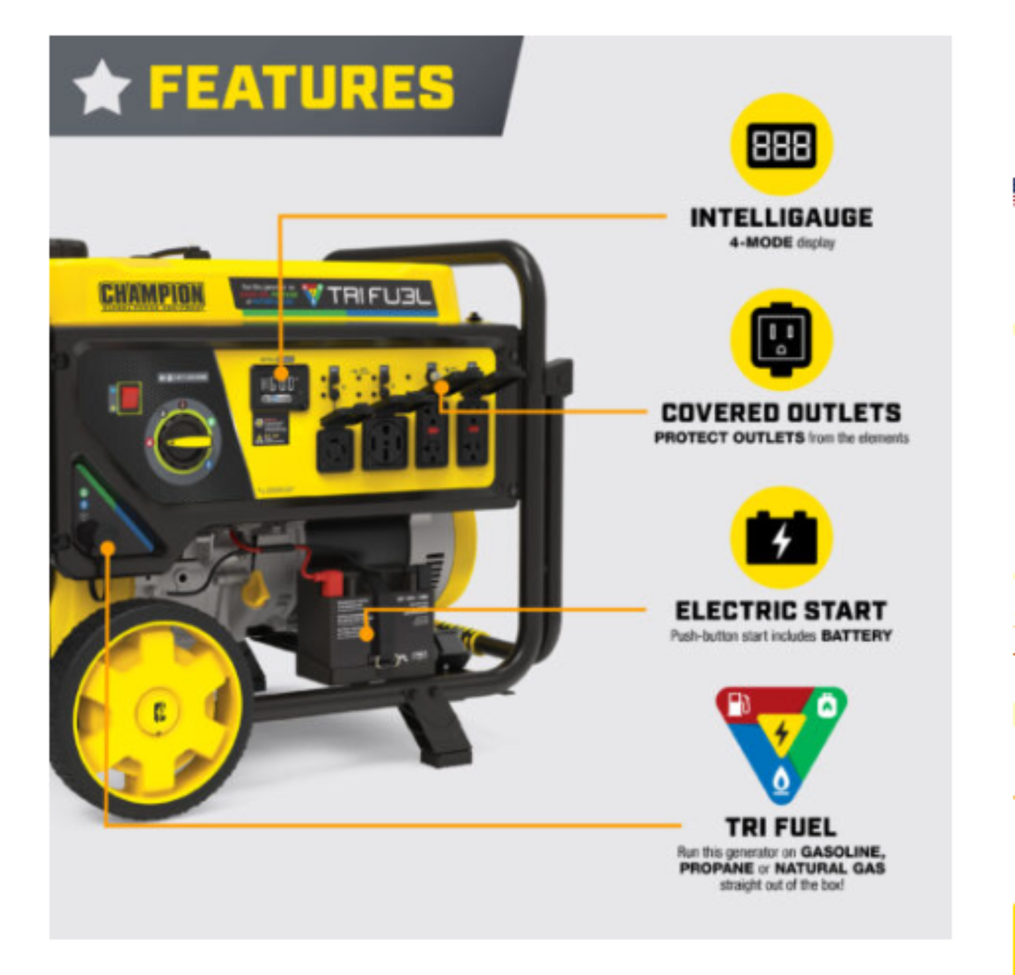 Aurora Generators  Champion 9200 Watt TRI FUEL w/Electric Start - PowerGen USA - 201438