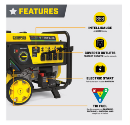 Aurora Generators  Champion 9200 Watt TRI FUEL w/Electric Start - PowerGen USA - 201438