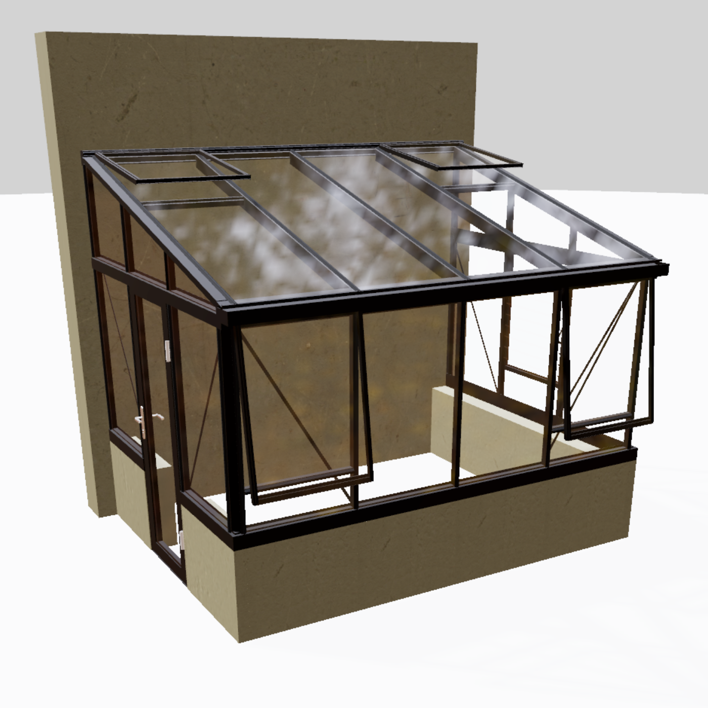 Janssens Arcadia Lean-To Glass Greenhouse/Sunroom with 4mm Tempered Glass Glazing  - CUSTOM-ARCADIA-WDH039
