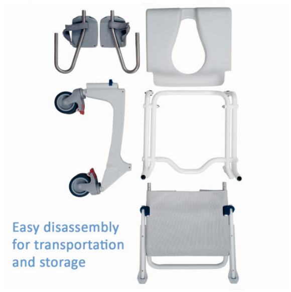 Aquatec Ocean Ergo Self Propel Shower Commode with Collection Pan, Lid, and Pan Support Guide Rail - OCEANERGOSP