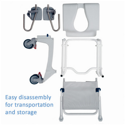 Aquatec Ocean Ergo Self Propel Shower Commode with Collection Pan, Lid, and Pan Support Guide Rail - OCEANERGOSP