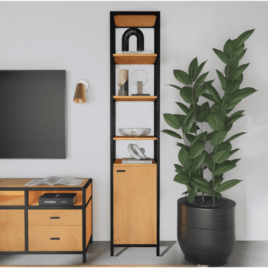 Butler Specialty Company Hans Narrow Wood and Iron 84""Hx 17""W Etagere Bookcase, Light Brown -  5556419