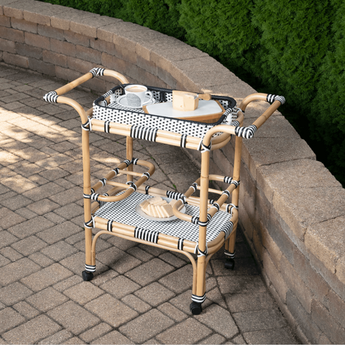Butler Specialty Company Selena & Rattan Bar Cart, Black and White, Natural -  5397295