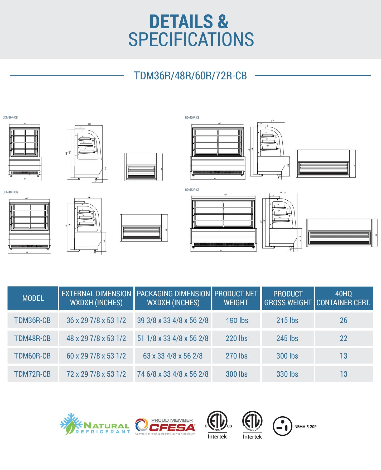 Chef AAA - , 72" Curved Glass Bakery Case - TDM72R-CB