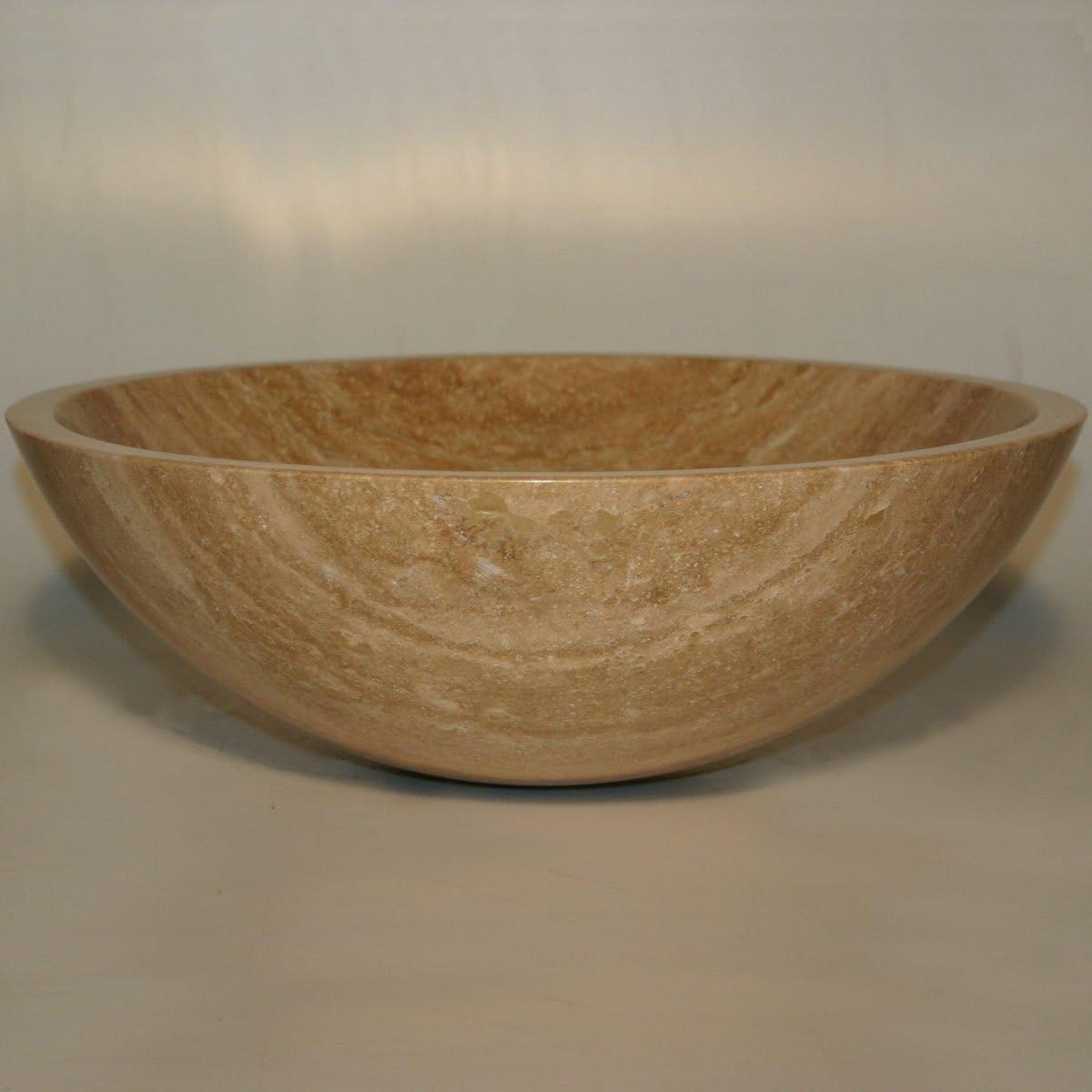 Silkroad Exclusive 17" Round Matted Beige Brown Travertine Stone Vessel Sink - SRS-0029B-P