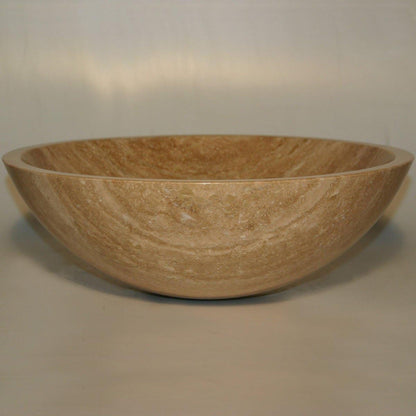 Silkroad Exclusive 17" Round Matted Beige Brown Travertine Stone Vessel Sink - SRS-0029B-P