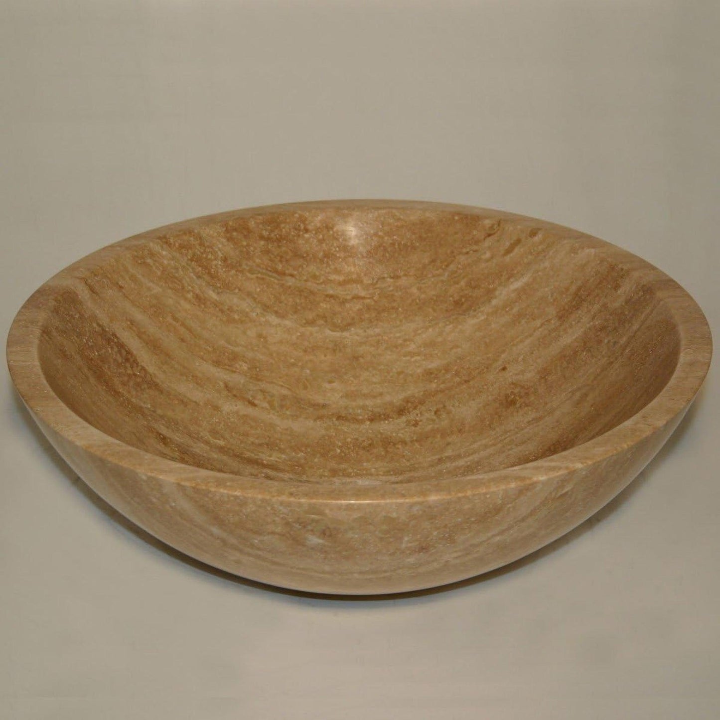 Silkroad Exclusive 17" Round Matted Beige Brown Travertine Stone Vessel Sink - SRS-0029B-P