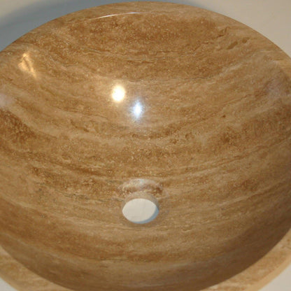 Silkroad Exclusive 17" Round Matted Beige Brown Travertine Stone Vessel Sink - SRS-0029B-P