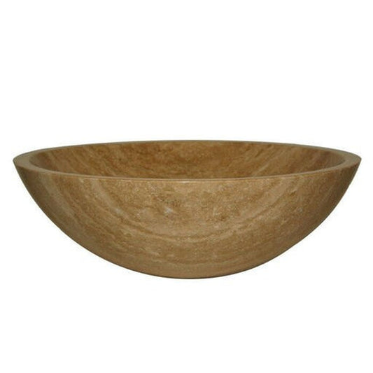 Silkroad Exclusive 17" Round Matted Beige Brown Travertine Stone Vessel Sink - SRS-0029B-P