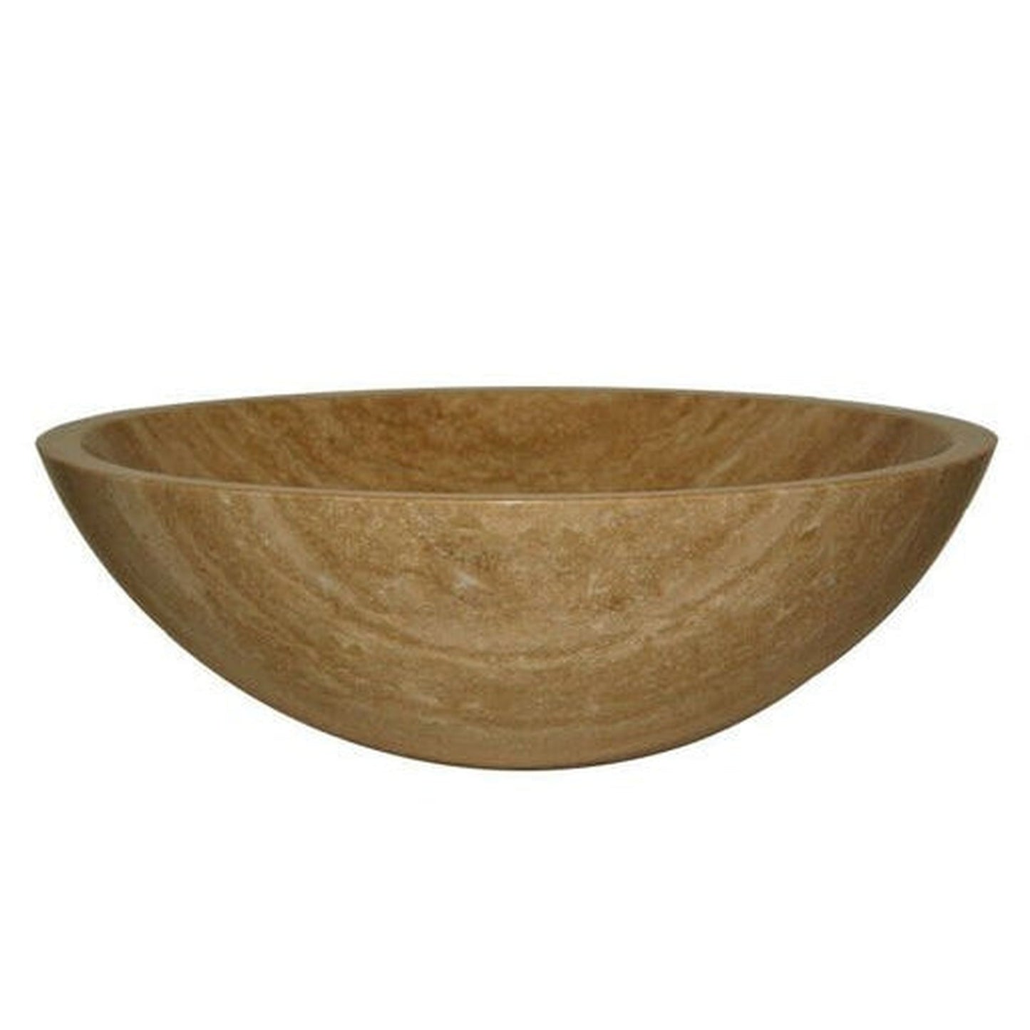 Silkroad Exclusive 17" Round Matted Beige Brown Travertine Stone Vessel Sink - SRS-0029B-P