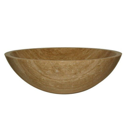 Silkroad Exclusive 17" Round Matted Beige Brown Travertine Stone Vessel Sink - SRS-0029B-P