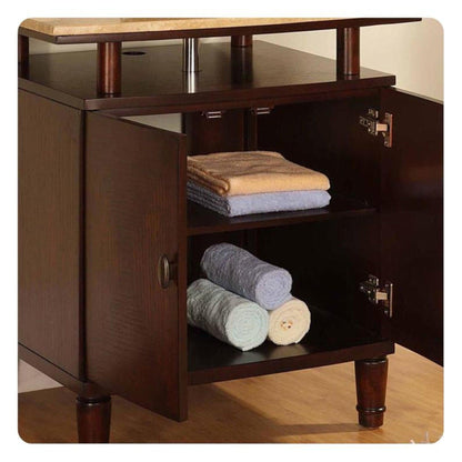 Silkroad Exclusive 29" Single Sink Dark Chestnut Bathroom Vanity With Travertine Bevel Edge Countertop - HYP-0808N-T-29