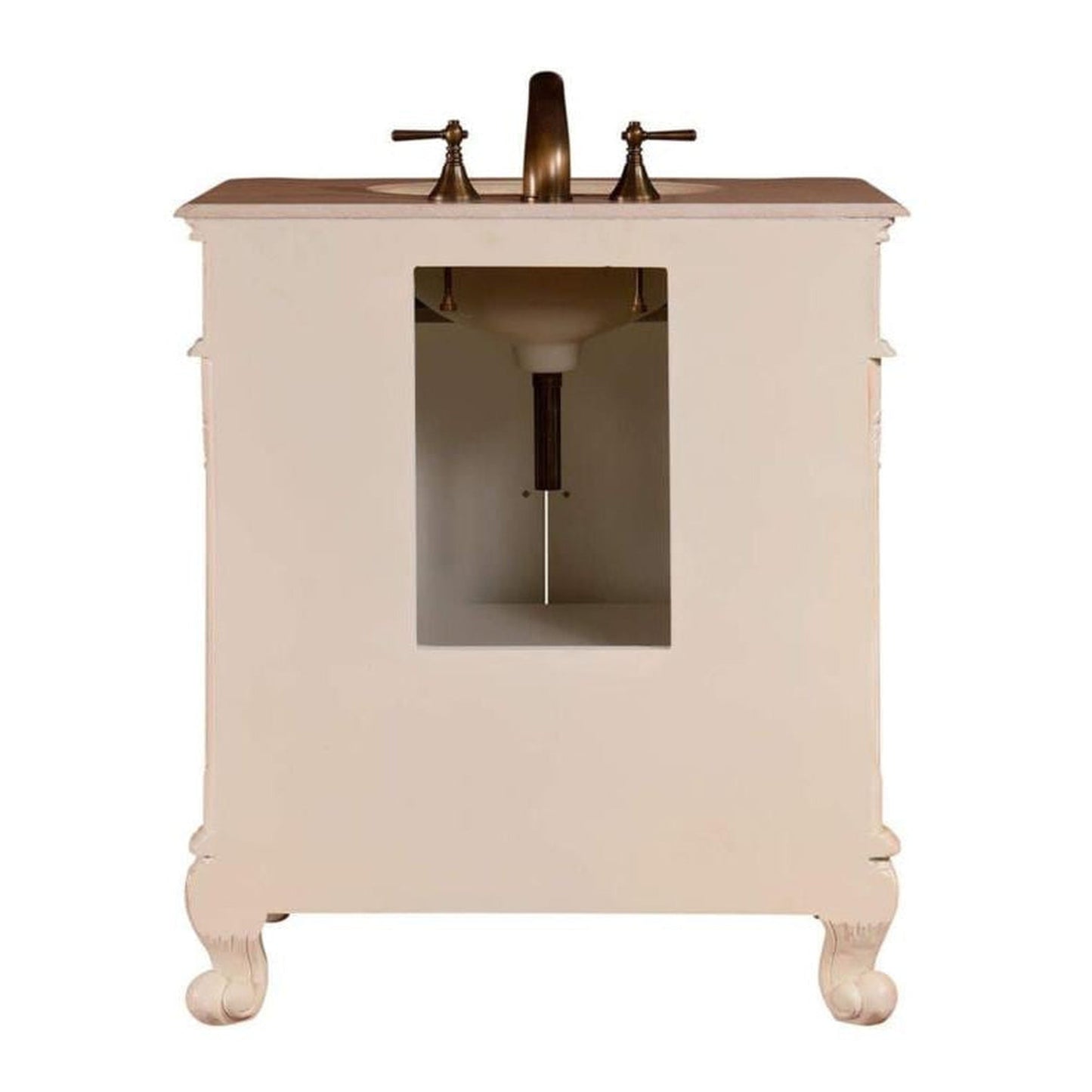 Silkroad Exclusive 32" Single Sink Antique White Bathroom Vanity With Crema Marfil Marbleountertop and White Ceramic Undermount Sink -ZY-0250-CM-UWC-32