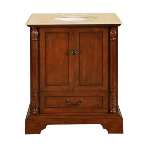Silkroad Exclusive 32" Single Sink Walnut Bathroom Vanity With Crema Marfil Marble Countertop and White Ceramic Undermount Sink - JB-0270-CM-UWC-32