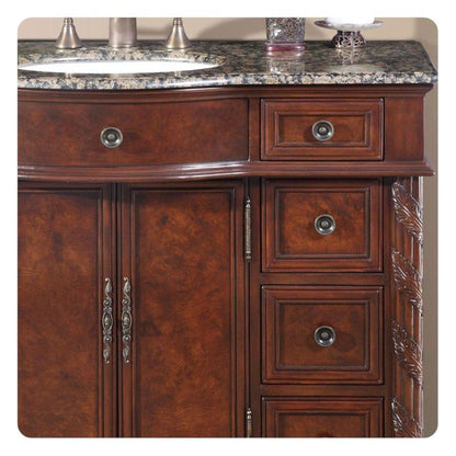 Silkroad Exclusive 36" Left Side Single Sink English Chestnut Bathroom Vanity With Baltic Brown Granite Countertop and White Ceramic Undermount Sink - HYP-0213-BB-UWC-36-L