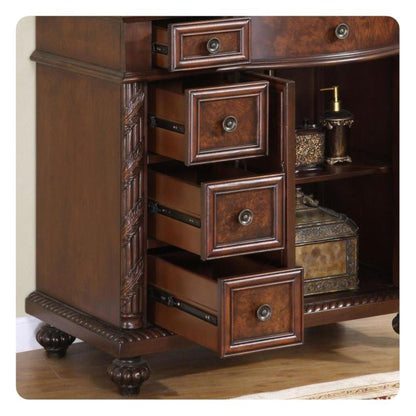 Silkroad Exclusive 36" Left Side Single Sink English Chestnut Bathroom Vanity With Crema Marfil Marble Countertop and Ivory Ceramic Undermount Sink - HYP-0213-CM-UIC-36-L