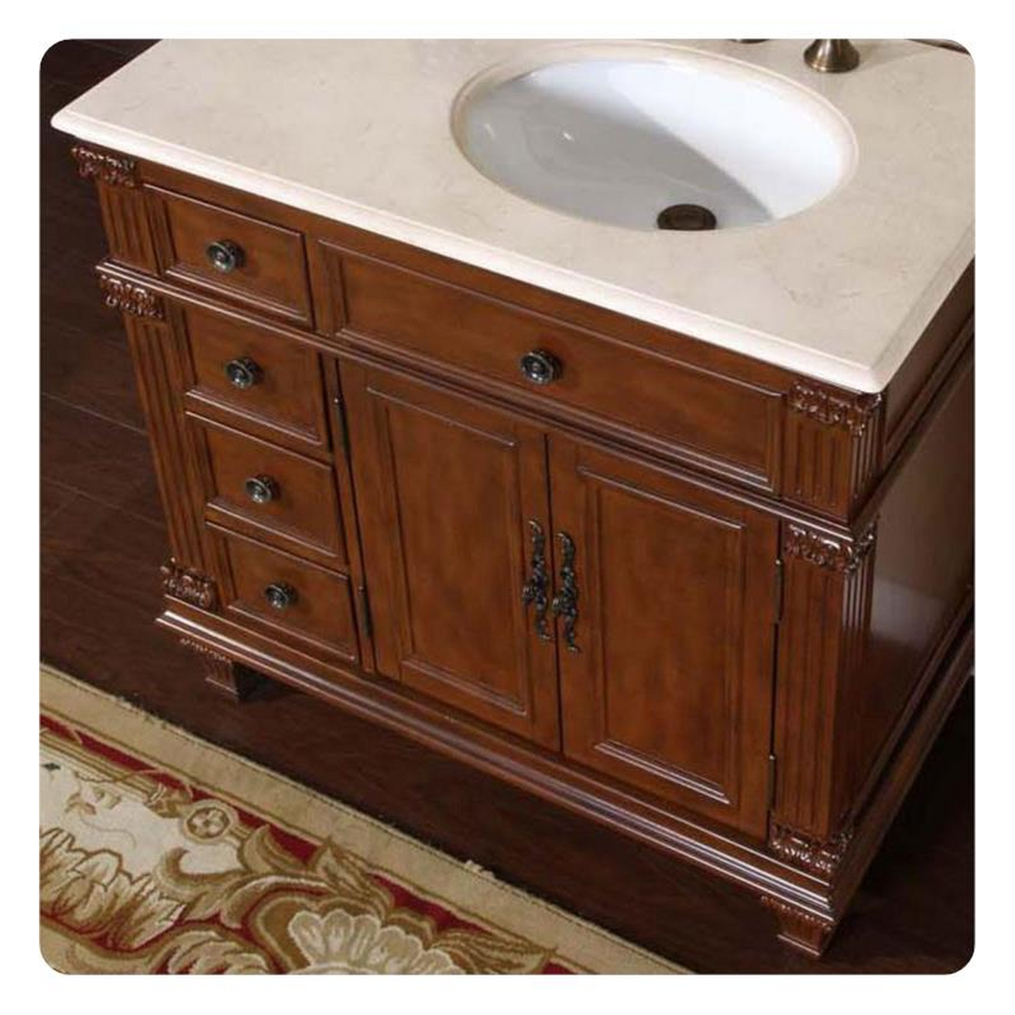 Silkroad Exclusive 36" Left Side Single Sink Vermont Maple Bathroom Vanity With Crema Marfil Marble Countertop and White Ceramic Undermount Sink - HYP-0210-CM-UWC-36-L