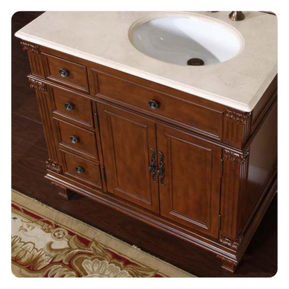 Silkroad Exclusive 36" Left Side Single Sink Vermont Maple Bathroom Vanity With Crema Marfil Marble Countertop and White Ceramic Undermount Sink - HYP-0210-CM-UWC-36-L