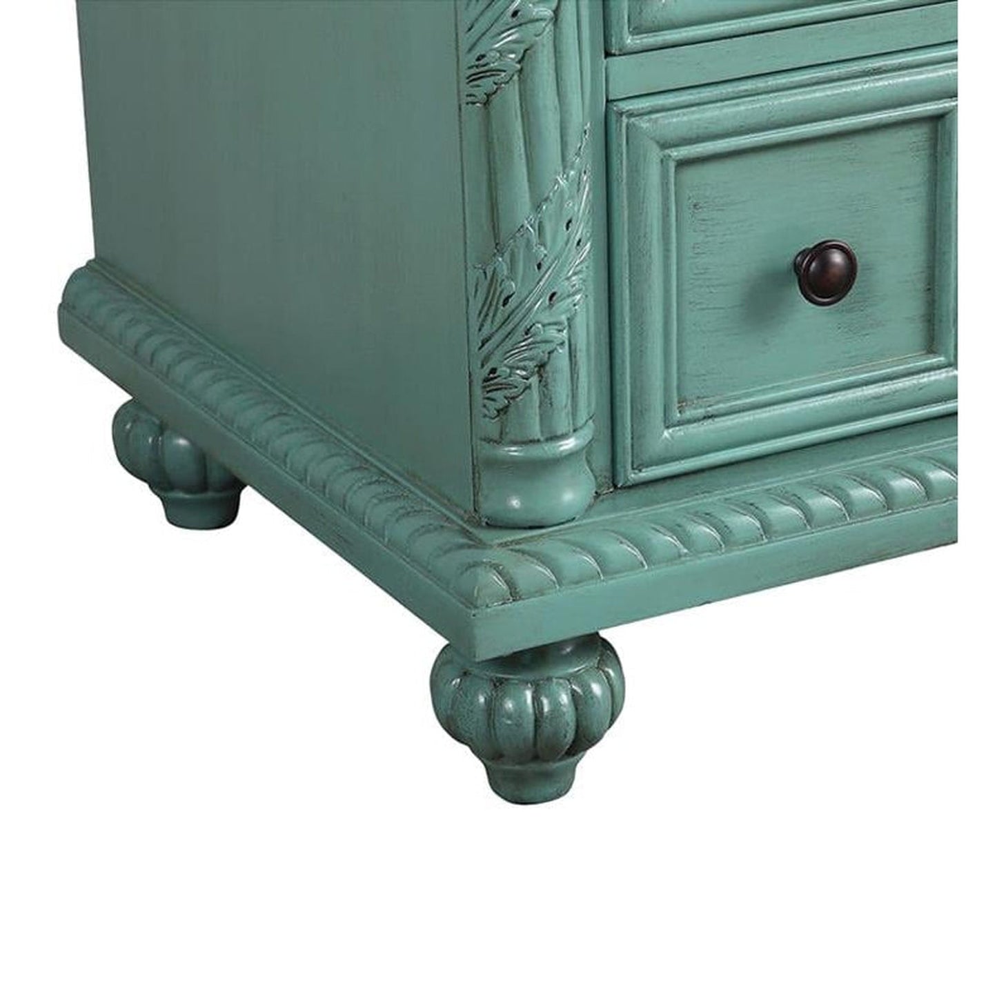 Silkroad Exclusive 36" Single Right Sink Vintage Green Bathroom Vanity With Carrara White Marble Countertop and White Ceramic Undermount Sink - V0213NW36R