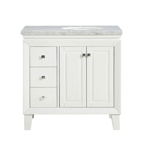 Silkroad Exclusive 36" Single Right Sink White Bathroom Vanity With Carrara White Marble Countertop and White Ceramic Undermount Sink - V0320WW36R
