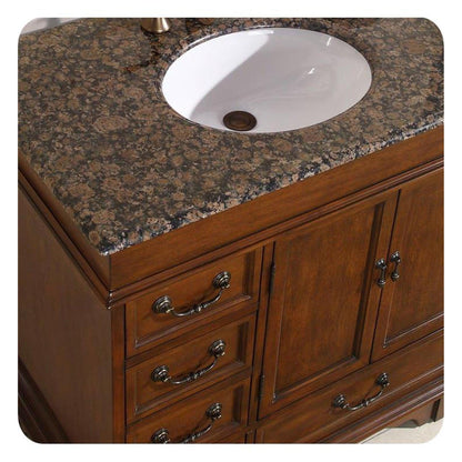Silkroad Exclusive 36" Single Sink English Chestnut Bathroom Vanity With Baltic Brown Granite Countertop and White Ceramic Undermount Sink- HYP-0212-BB-UWC-36