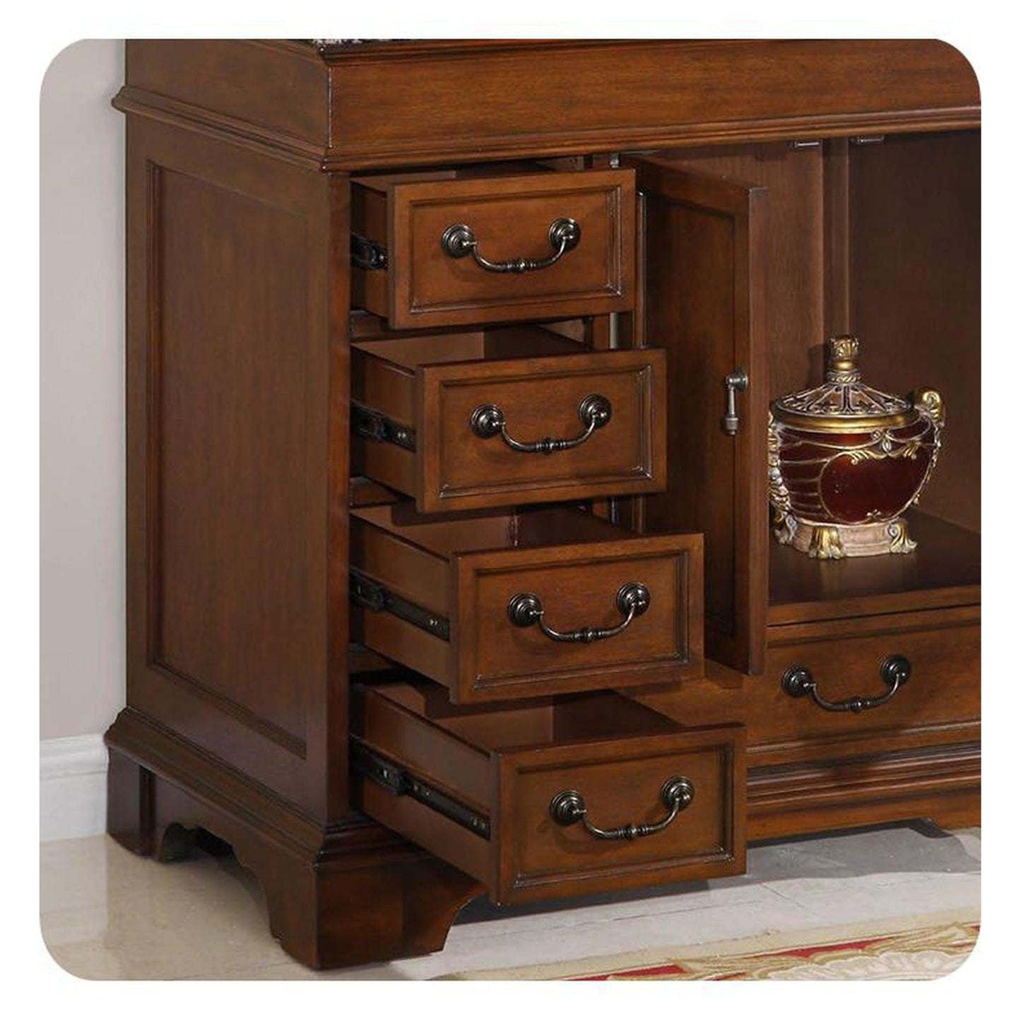 Silkroad Exclusive 36" Single Sink English Chestnut Bathroom Vanity With Baltic Brown Granite Countertop and White Ceramic Undermount Sink- HYP-0212-BB-UWC-36