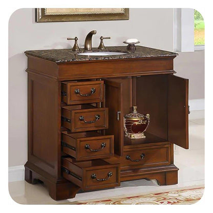 Silkroad Exclusive 36" Single Sink English Chestnut Bathroom Vanity With Baltic Brown Granite Countertop and White Ceramic Undermount Sink- HYP-0212-BB-UWC-36