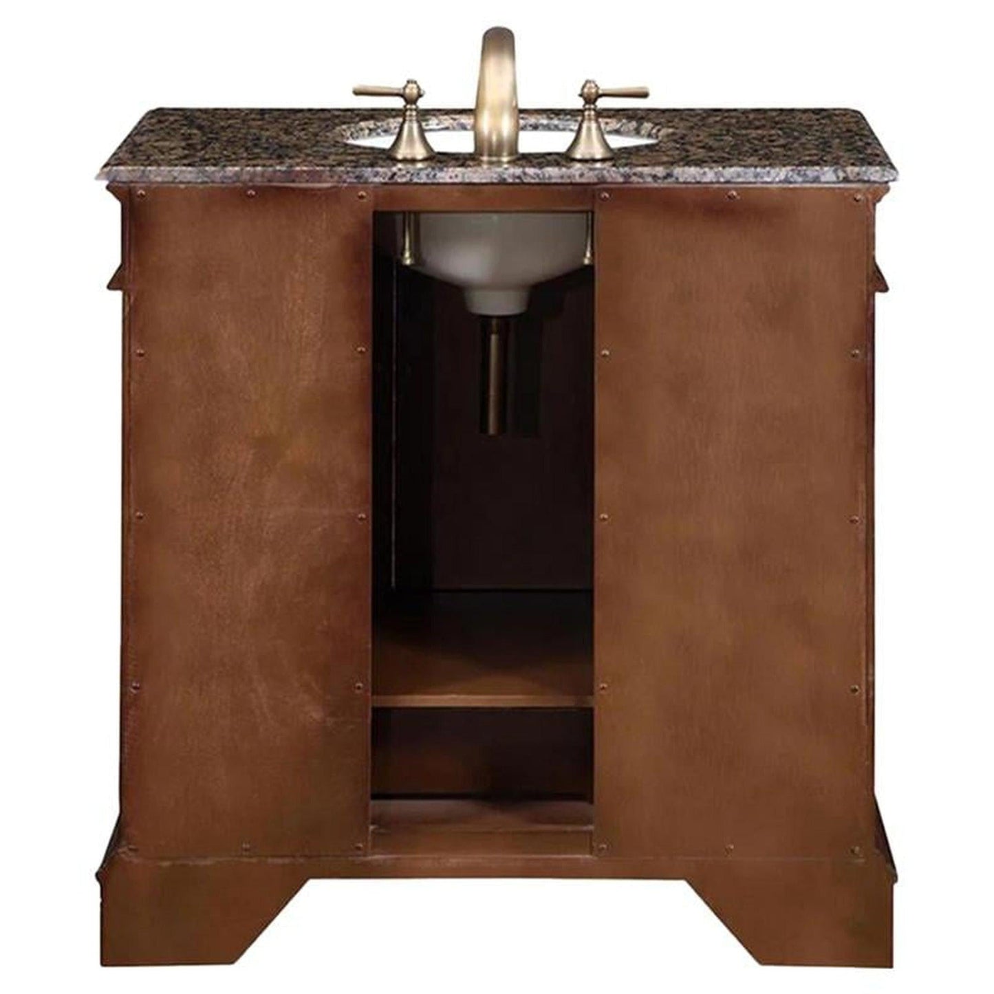 Silkroad Exclusive 36" Single Sink English Chestnut Bathroom Vanity With Baltic Brown Granite Countertop and White Ceramic Undermount Sink- HYP-0212-BB-UWC-36
