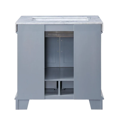 Silkroad Exclusive 36" Single Sink Gray Bathroom Vanity With White Carrara Marble Countertop and Marbled Integrated Ramp Sink - C05036GC_T0136WRC