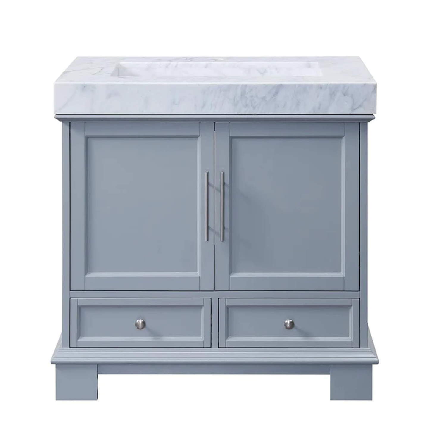 Silkroad Exclusive 36" Single Sink Gray Bathroom Vanity With White Carrara Marble Countertop and Marbled Integrated Ramp Sink - C05036GC_T0136WRC