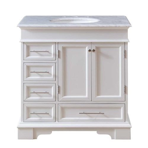 Silkroad Exclusive 36" Single Sink White Bathroom Vanity With Carrara White Marble Countertop and White Ceramic Undermount Sink - HYP-0212-WM-UWC-36