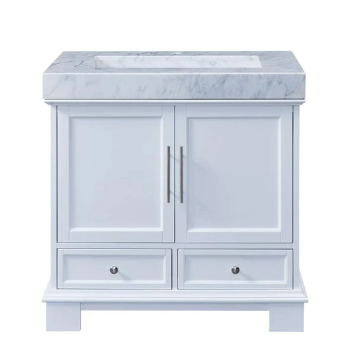 Silkroad Exclusive 36" Single Sink White Bathroom Vanity With White Carrara Marble Countertop and White Ceramic Undermount Sink - C05036WC_T0236WSC