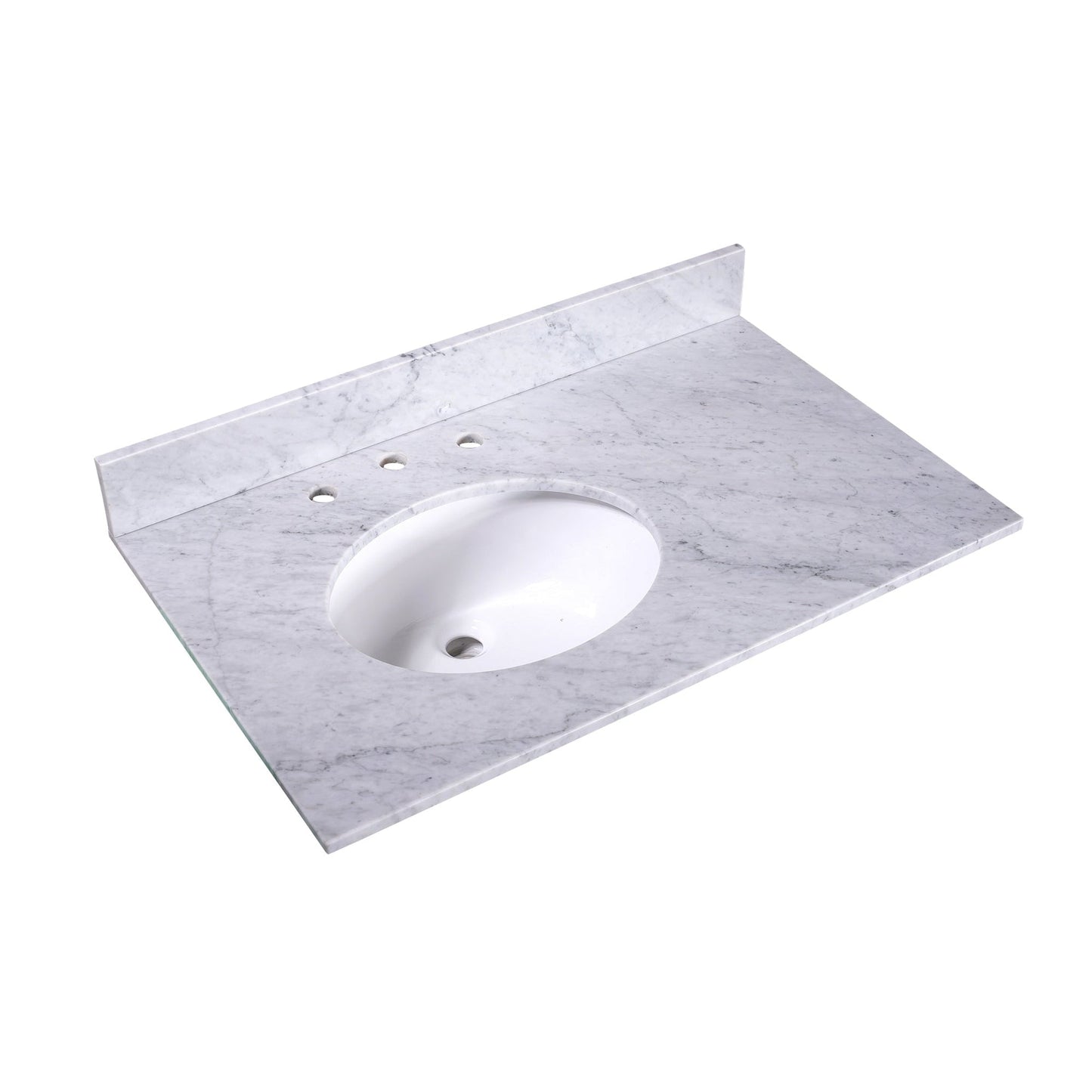 Silkroad Exclusive 36" x 22" White Carrara Marble Vanity Top With White Single Oval Underm - T36L03ount Left Sink and 4" Backsplash