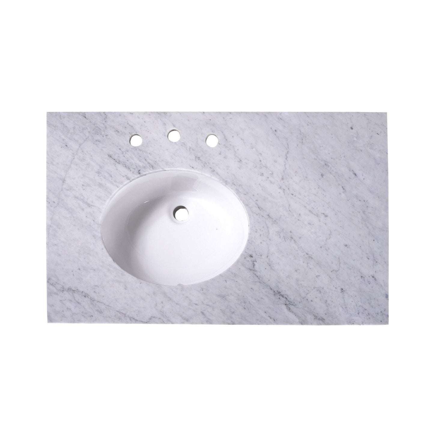 Silkroad Exclusive 36" x 22" White Carrara Marble Vanity Top With White Single Oval Underm - T36L03ount Left Sink and 4" Backsplash