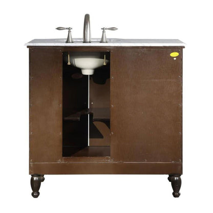 Silkroad Exclusive 38" Single Right Sink Dark Walnut Bathroom Vanity With Carrara White Marble Countertop and White Ceramic Undermount Sink - HYP-0902-WM-UWC-38-R