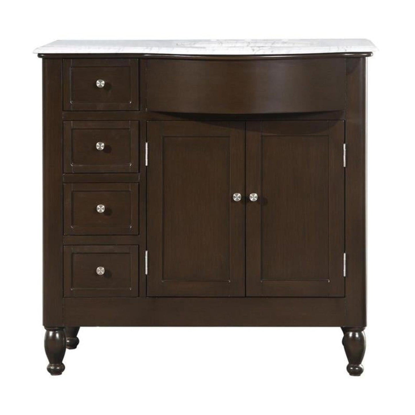 Silkroad Exclusive 38" Single Right Sink Dark Walnut Bathroom Vanity With Carrara White Marble Countertop and White Ceramic Undermount Sink - HYP-0902-WM-UWC-38-R