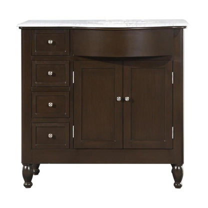 Silkroad Exclusive 38" Single Right Sink Dark Walnut Bathroom Vanity With Carrara White Marble Countertop and White Ceramic Undermount Sink - HYP-0902-WM-UWC-38-R